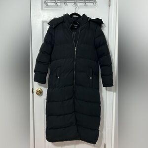 MARC New York long winter Parker with removable faux fur hood in black